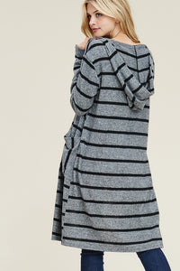 Stripe Hoodie Cardigan - Heather Gray