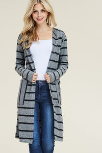 Stripe Hoodie Cardigan - Heather Gray